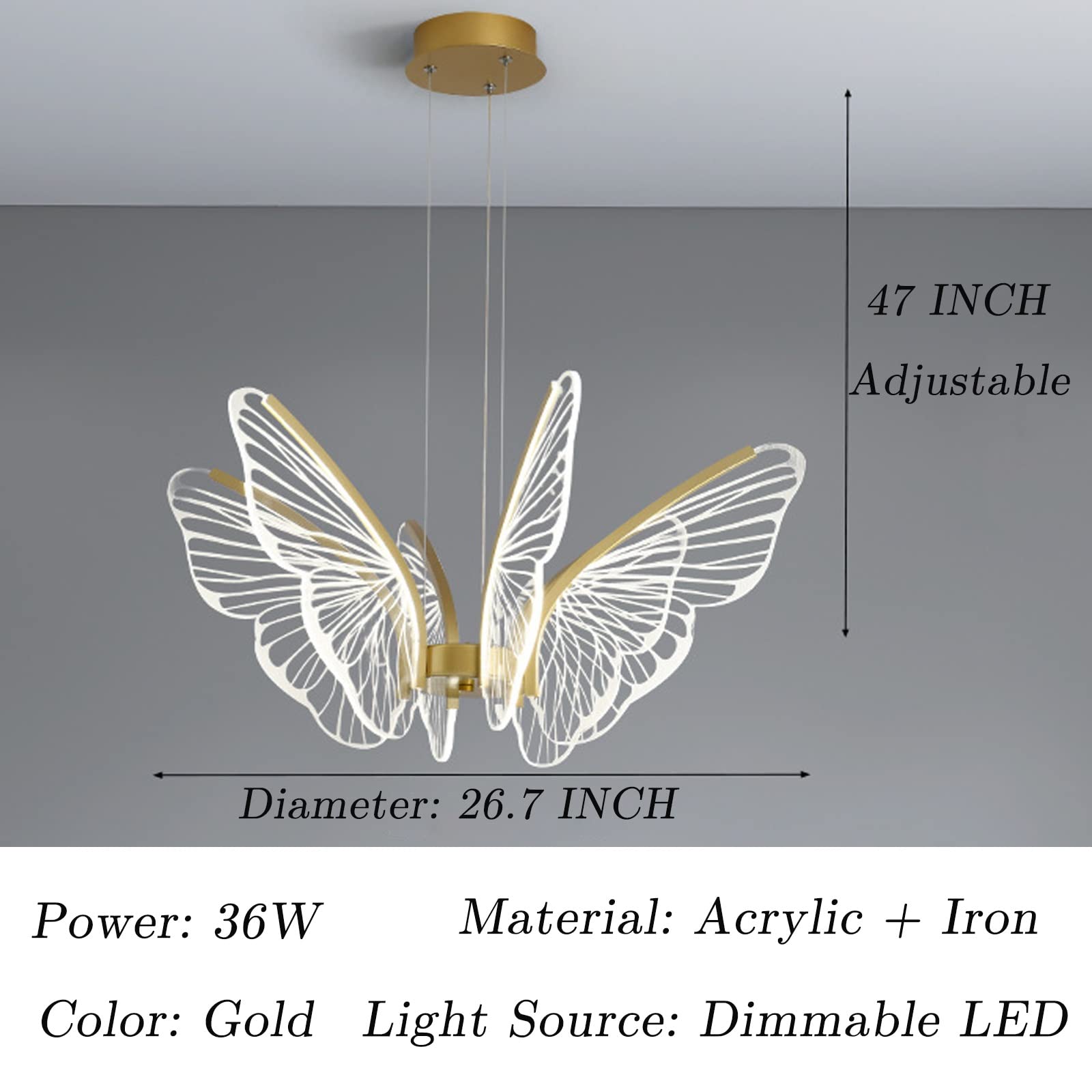 Lampada a sospensione , lampada a sospensione a LED a 6 luci con design a farfalla per soggiorno, lampada a soffitto a LED dimmerabile con montaggio a semi-incasso con telecomando, luci a sospensione