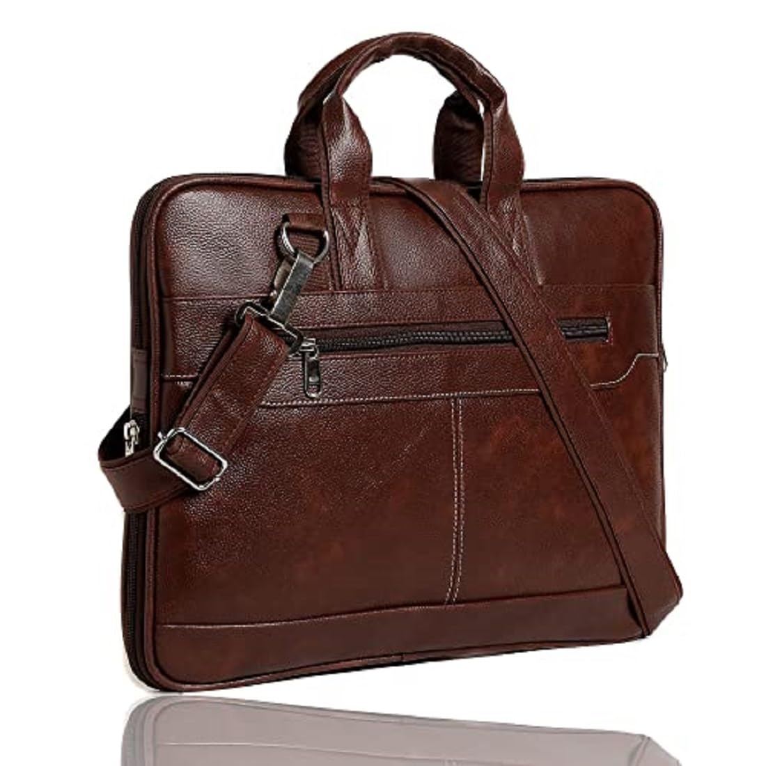 M Professional 14 Inch Brown Leather Laptop Briefcase Messenger Bag, Business Office Shoulder Bag with Multiple Compartments, Adjustable Strap, Rectangular Shape-image-39
