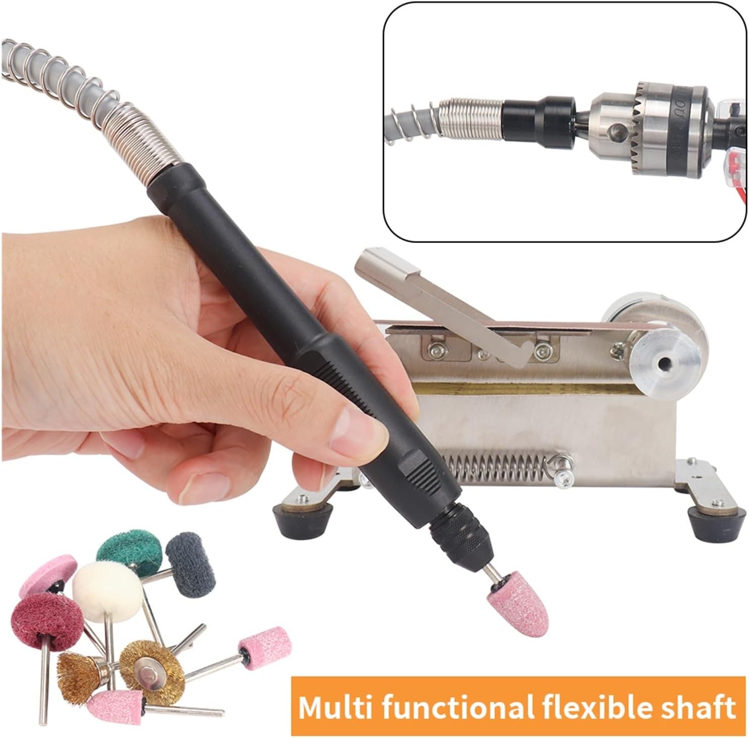 Sander, Polisher Mini Electric Belt Sander DIY Polishing Grinding Machine Multifunctional Grinder Belt Sander Cutter Edges Sharpene(Set1)
