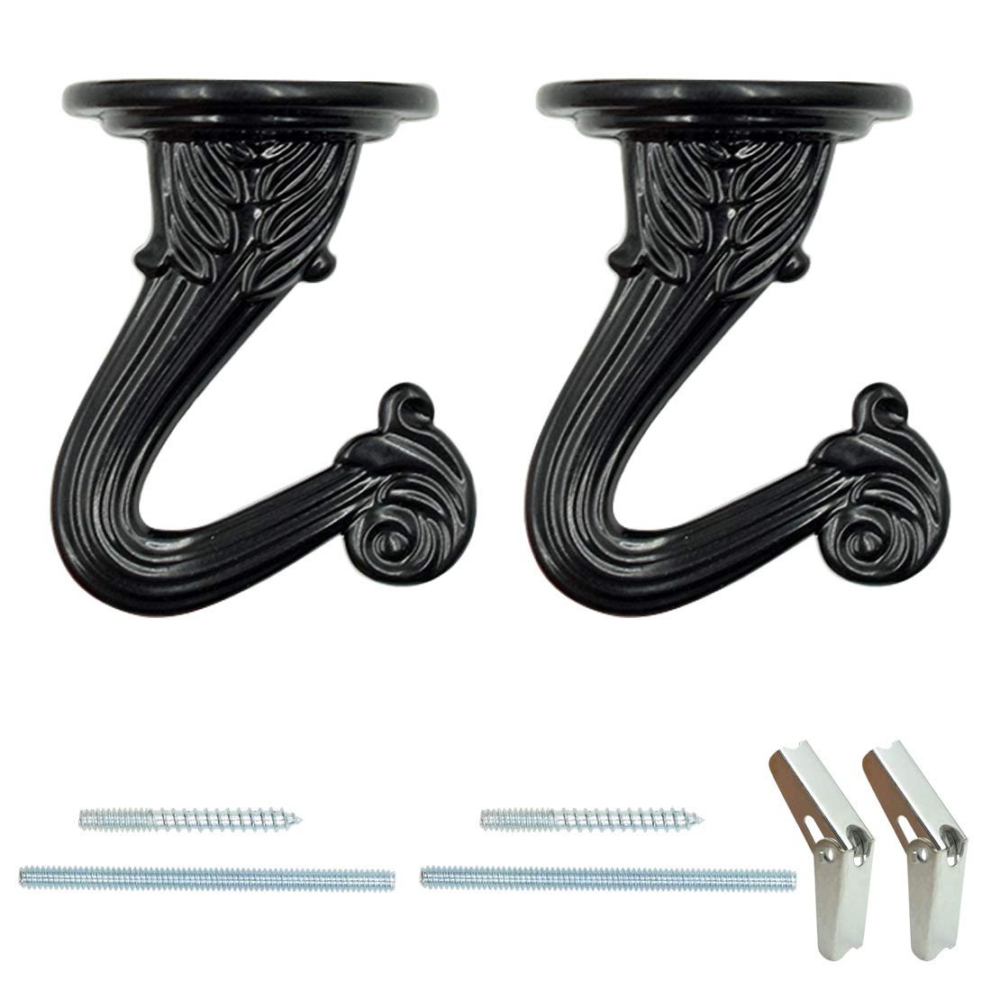 Kofot Black Hxchen 38Mm/1.5" Ceiling Hooks - Heavy Duty Swag Hook With Steel Screws Bolts And Toggle Wings For Hanging Plants Ceiling Installation Cavity Wall Fixing - (2 Sets)