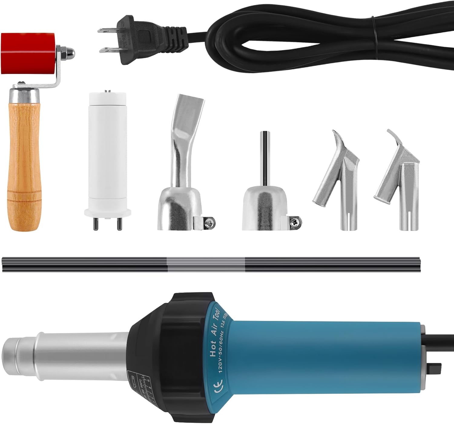 1500W 110V Hot Air Heating Gun Plastic Handheld Hot Air Torch Welder Kit Vinyl PVC TPO Welding Kit Adjustable Temperature 30-680℃ with Welding Speed Nozzle Roller Welding Rod Welding Core