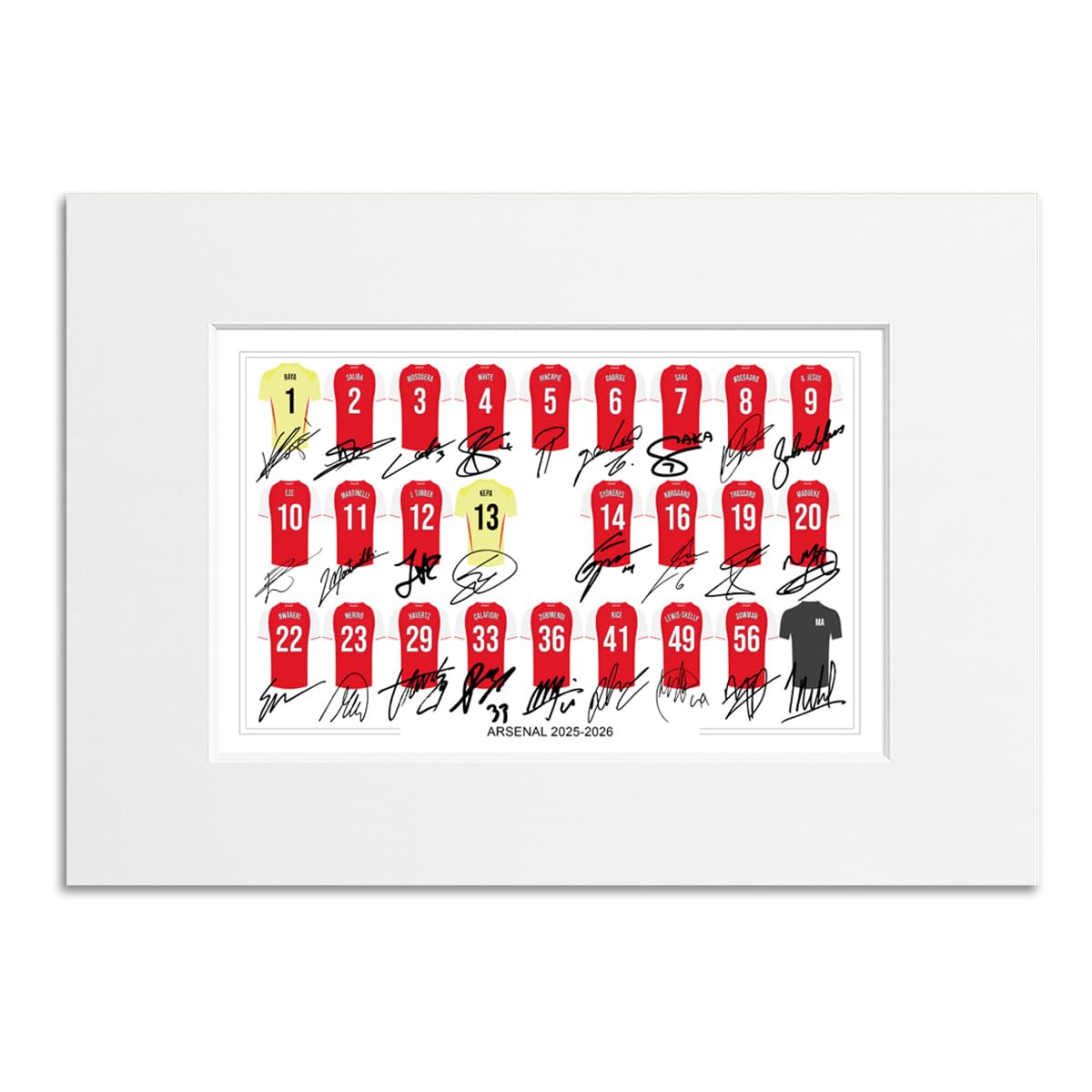 Arsenal Team Squad 2025-2026 Signed Poster Print Framed Picture Photo Autograph Gift 25/26 Rice Odegaard Saka Gyokeres Eze (A4 Mounted Only) — image 1