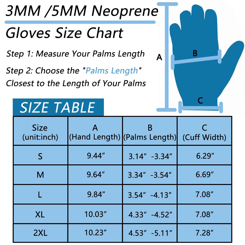Skyone Neopren-Tauchhandschuhe für Herren und Damen, Schwimmhandschuhe mit verstellbarer Handschlaufe, rutschfeste, flexible Thermohandschuhe zum Surfen, Spearangeln, 3 mm / 5 mm
