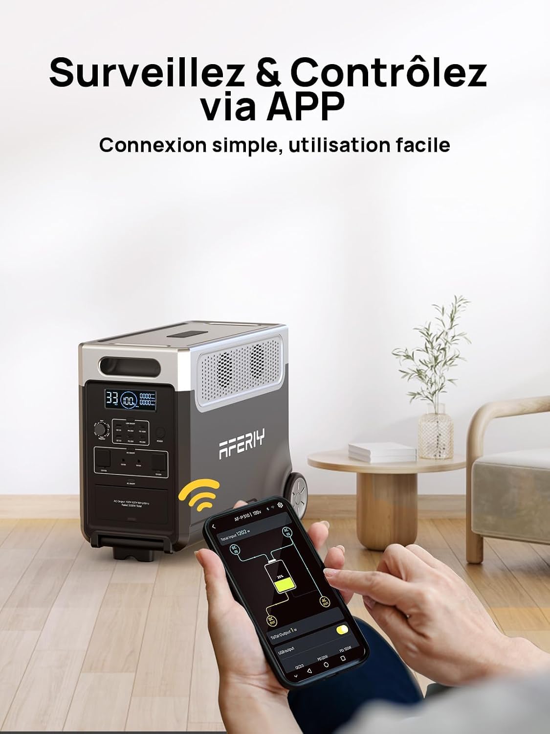 AFERIY P310 Générateur Électrique Portable 3600W avec 400W Panneau Solaire Portable Pliable, Batterie Nomade 3840Wh, UPS, Station Electrique Solaire pour RV/Domestique/Camping-Car/Panne de Courant