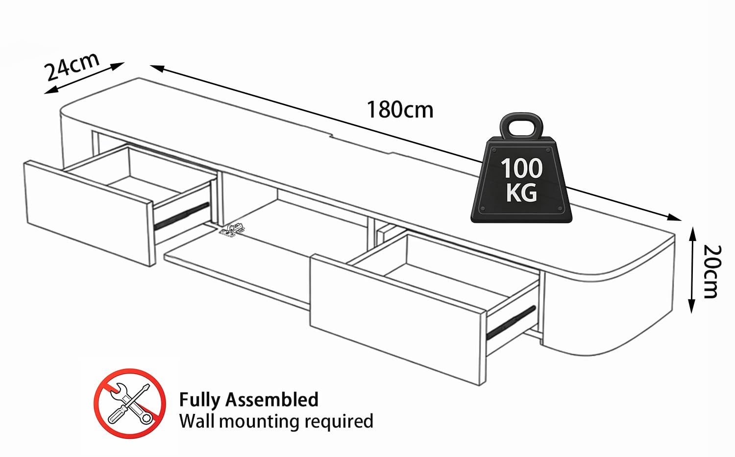 Mueble TV Suspendido Moderna con luz LED | Consola de Medios de Entretenimiento Montada en la Pared | Banco de TV con Gran Capacidad de Almacenamiento para Sala de Estar y Oficina (Textura, 180cm)