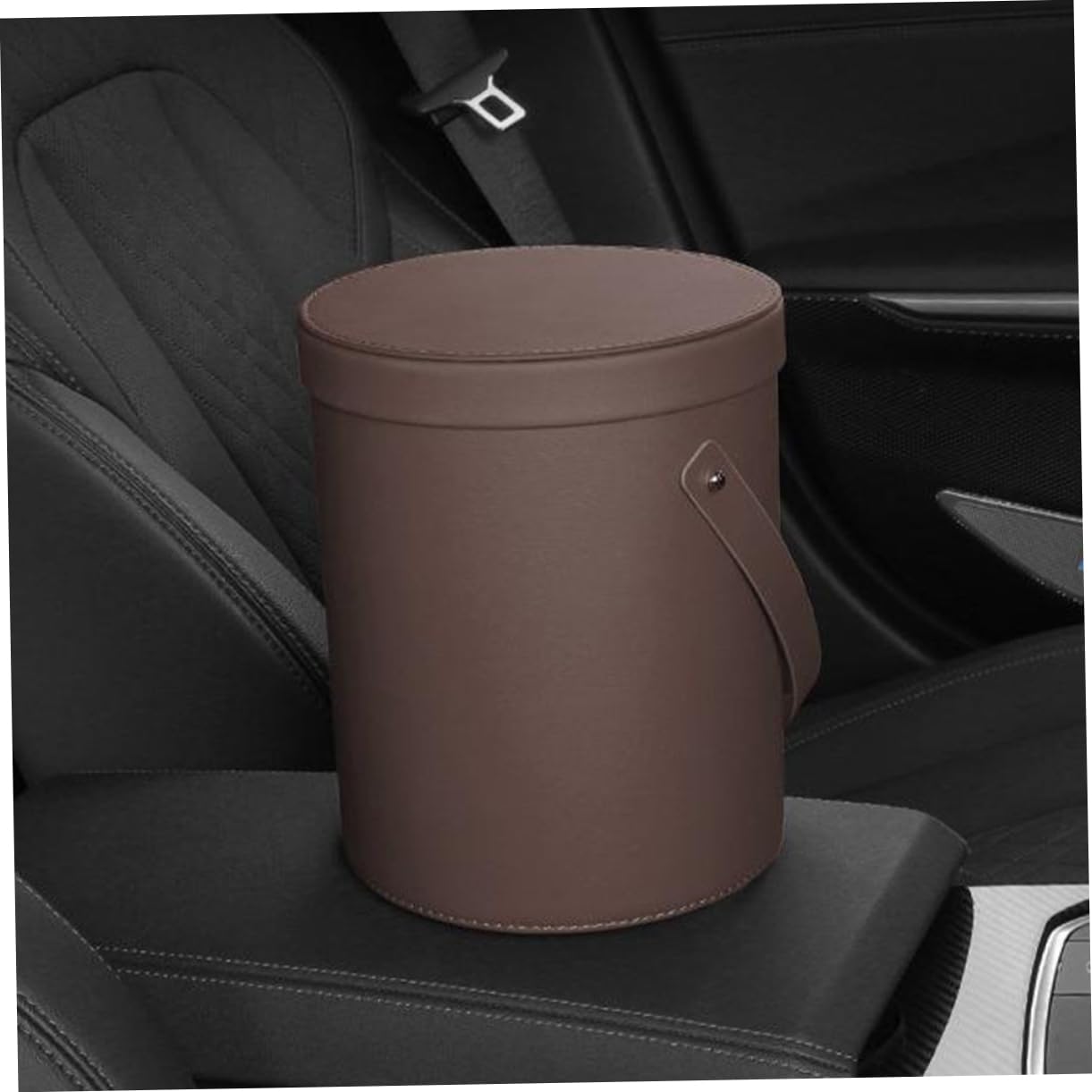 GLEAVI Tragbarer Kleiner Mülleimer fürs Auto aus Pu mit Deckel Braun