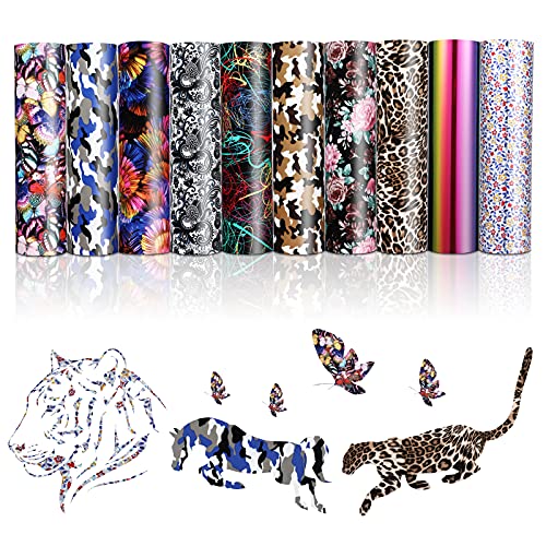 Iron on Vinyl for Cricut Printed Vinyl Bundle 10 Sheets Pattern Heat Transfer Vinyl Plaid Patterned Htv Iron on Vinyl Leopard Vinyl Heat Transfer Printed Transfer Vinyls 12 X 10 Inch