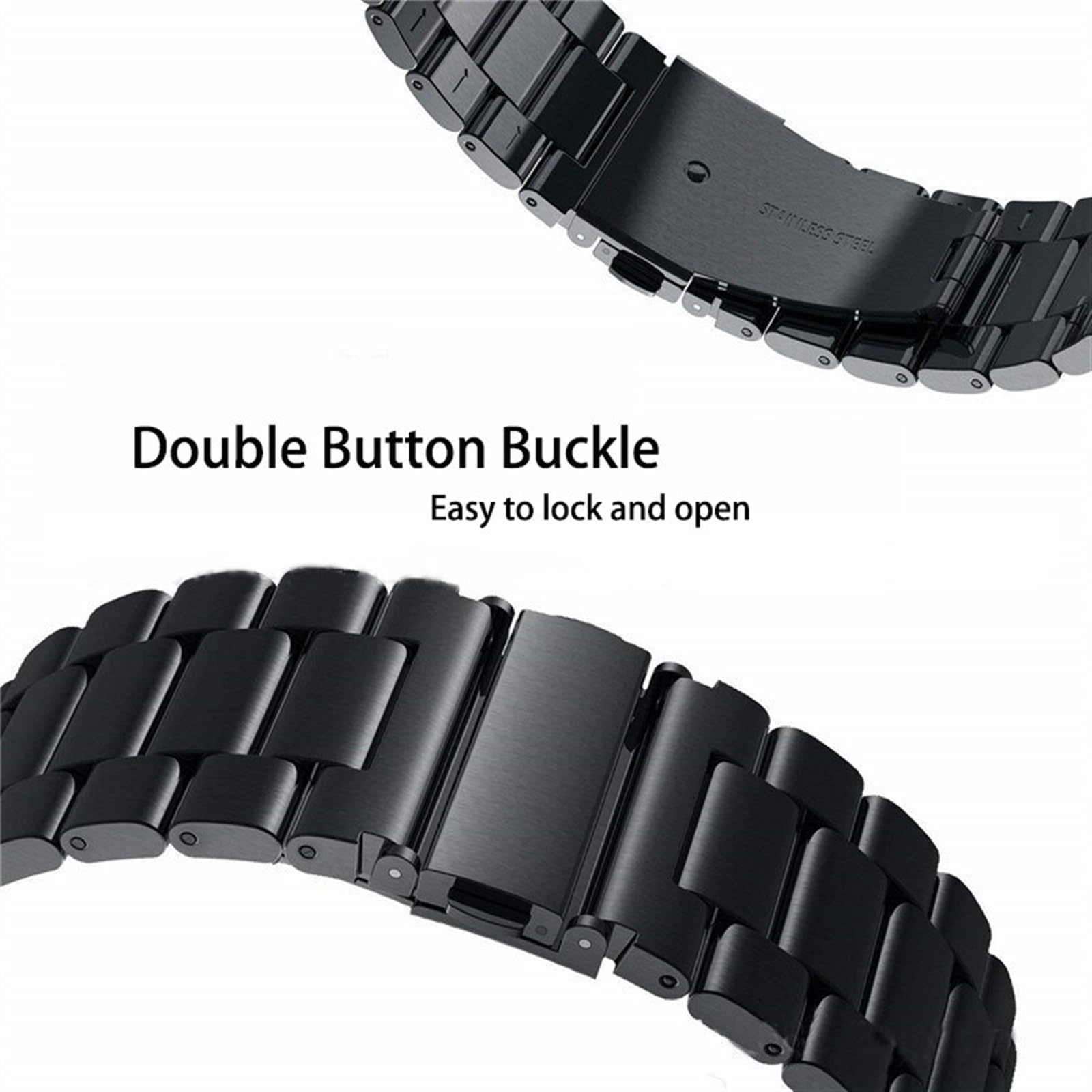 Bracelet de montre en métal en acier inoxydable à dégagement rapide de 18 à 24 mm avec boucle déployante universelle pour homme et femme - Convient pour montre intelligente (noir argenté