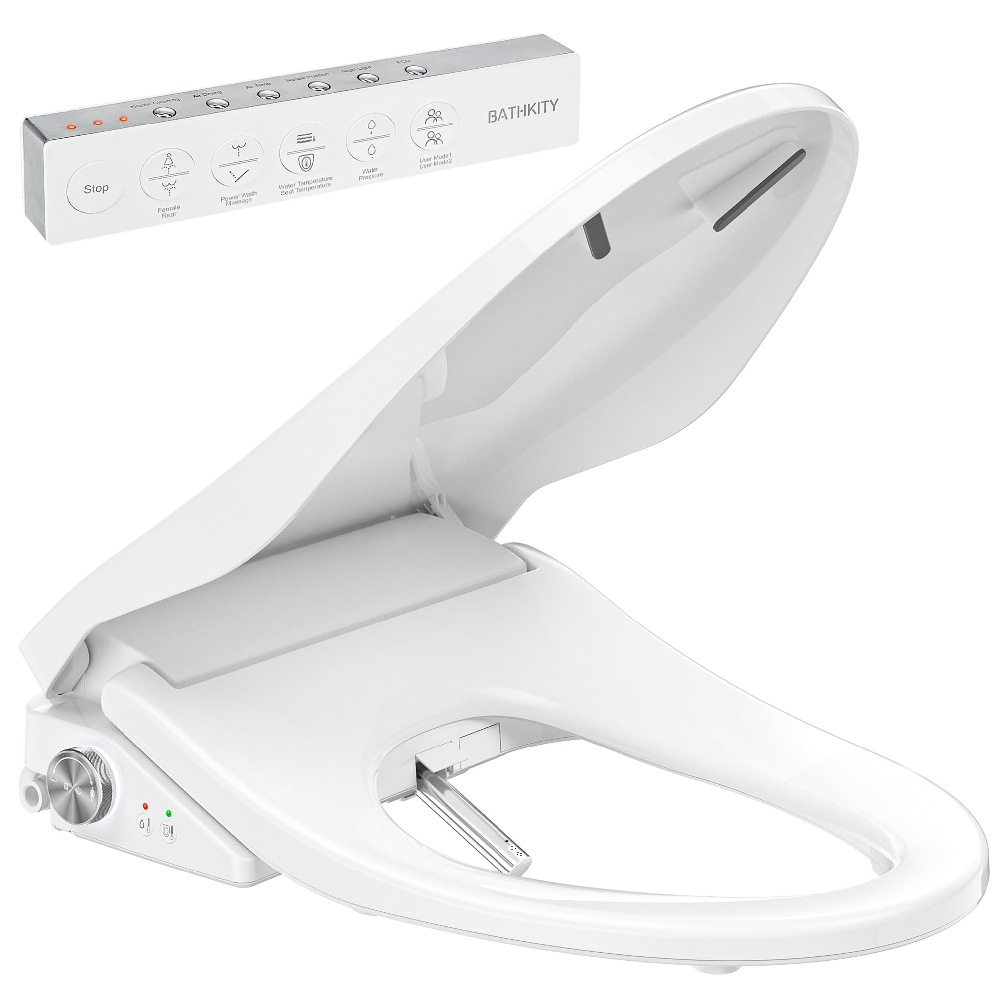 Electric Bidet Toilet Seat with Instant Warm Bidet Wash & Warm Air Dryer, Self-Cleaning Stainless Steel Nozzle, Soft Close Lid, Elongated