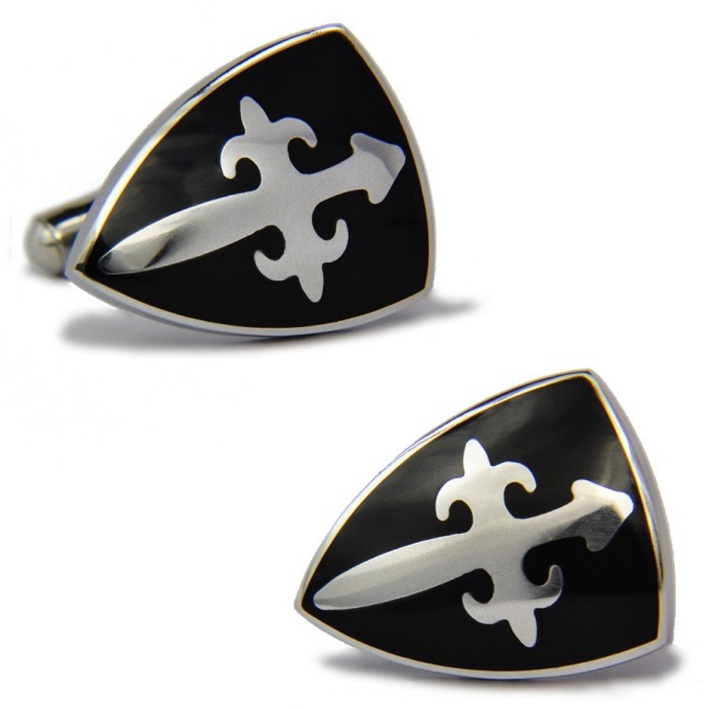 SS Royal Shield Fleur De Lis Cross Sword Black Copper Cufflinks for Men