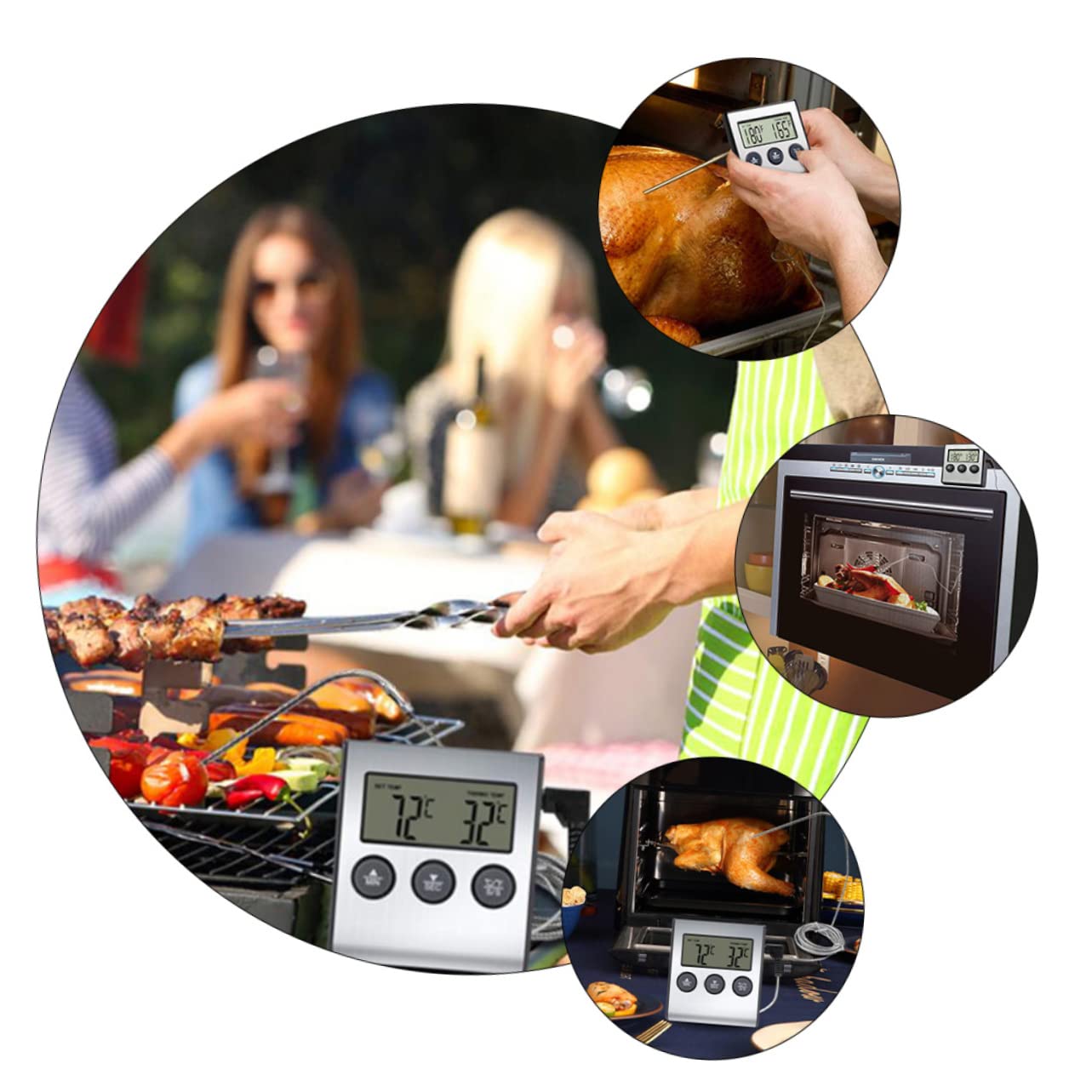 Garneck 1Set BBQ Thermometer Food Thermometer with Clip for Accurate Meat Cooking Kitchen Accessory for Grilling Baking Present