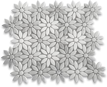 Stone Center Online Carrara White Marble Mix Thassos Marble Daisy Flower Mosaic Tile Honed for Kitchen Backsplash Bathroom Flooring Shower Surround Dining Room Entryway Corrido Spa 1 Sheet
