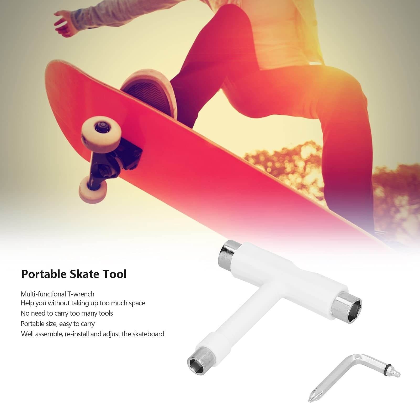 Skate Tool Multi Function Portable Skateboard Tool T Type Hex Key Kit White Adjust Roller Skates, Longboards