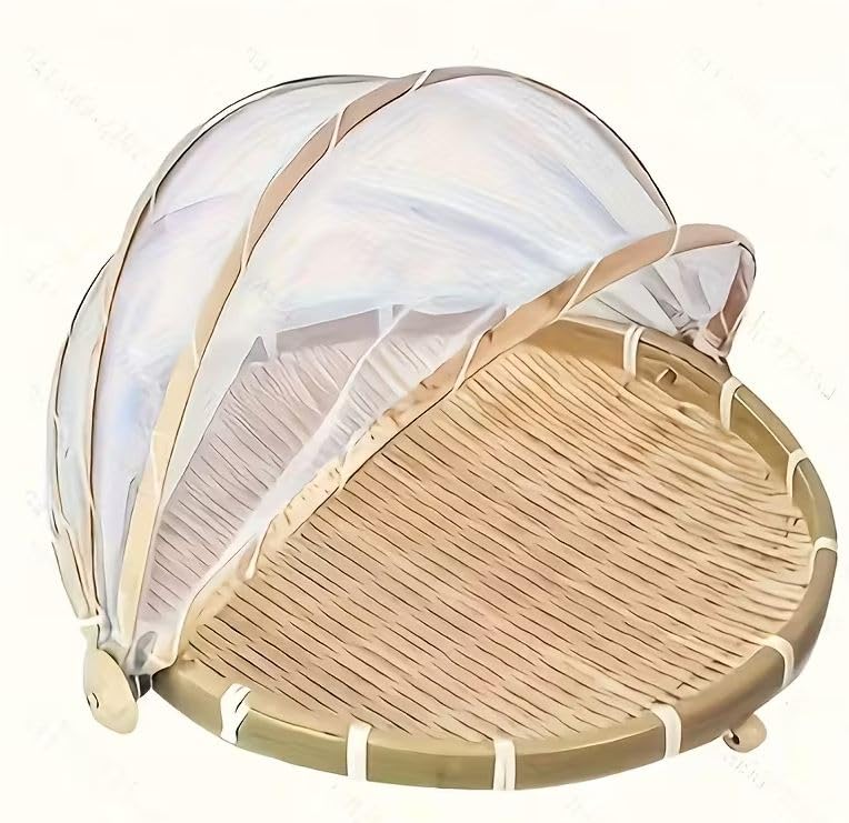 Bayleef Bamboo Fruit Basket with Foldable Mesh Food Cover – Natural Woven Serving Tray for Fruits, Bread & Snacks, Insect-Proof & Decorative-image-41