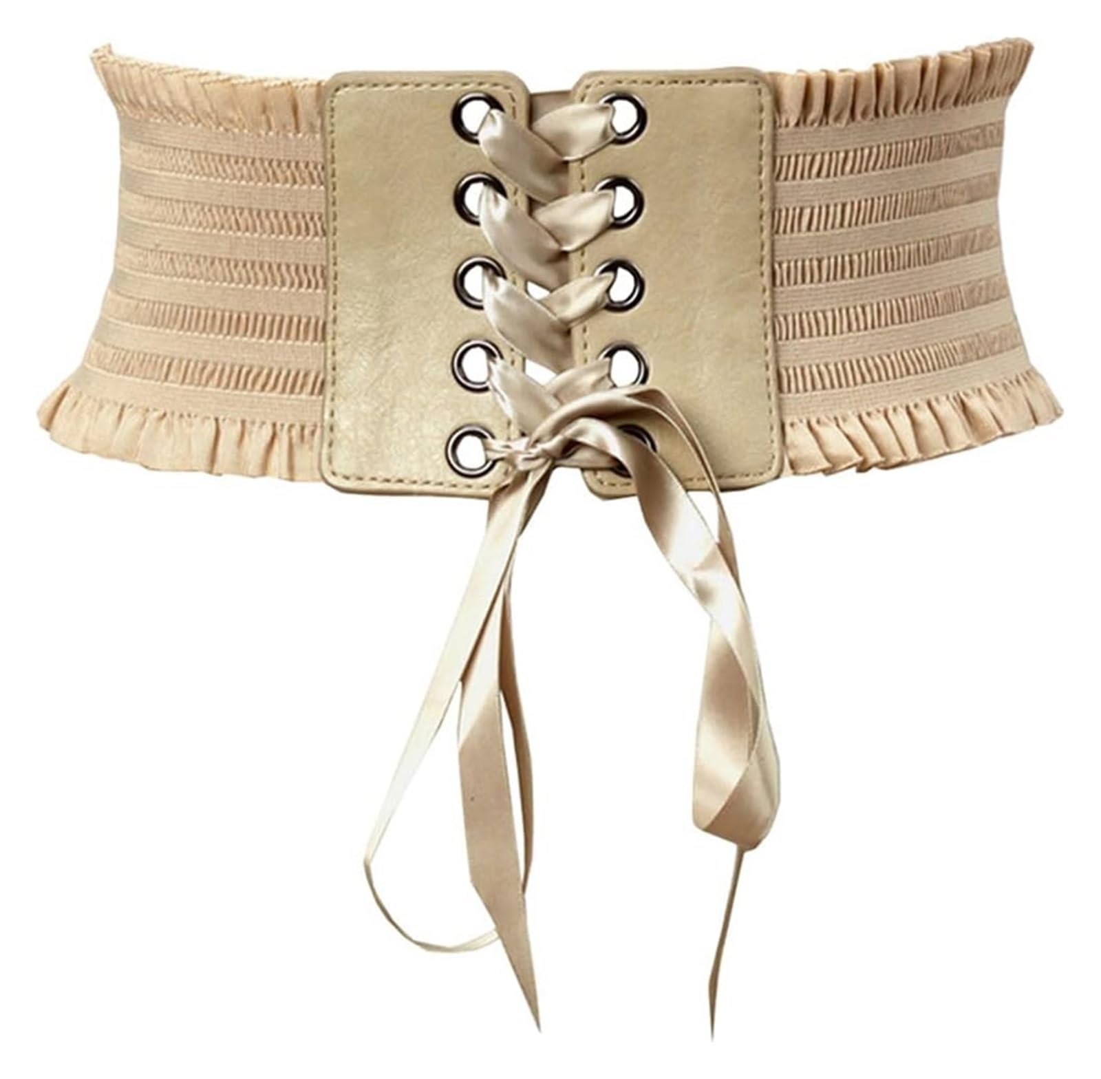 Ceinture En Cuir, Ceinture Élastique Large Pour Femme, Ceinture Corset Pour Robe, Ceinture À Lacets Pour Fille/Apricot