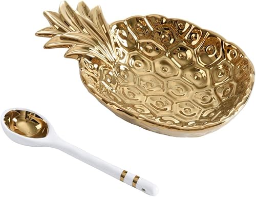 Miniatura 10 de Pampa Bay Get Gifty - Juego de Procelain de piña dorada - Plato y cuchara (manzana)