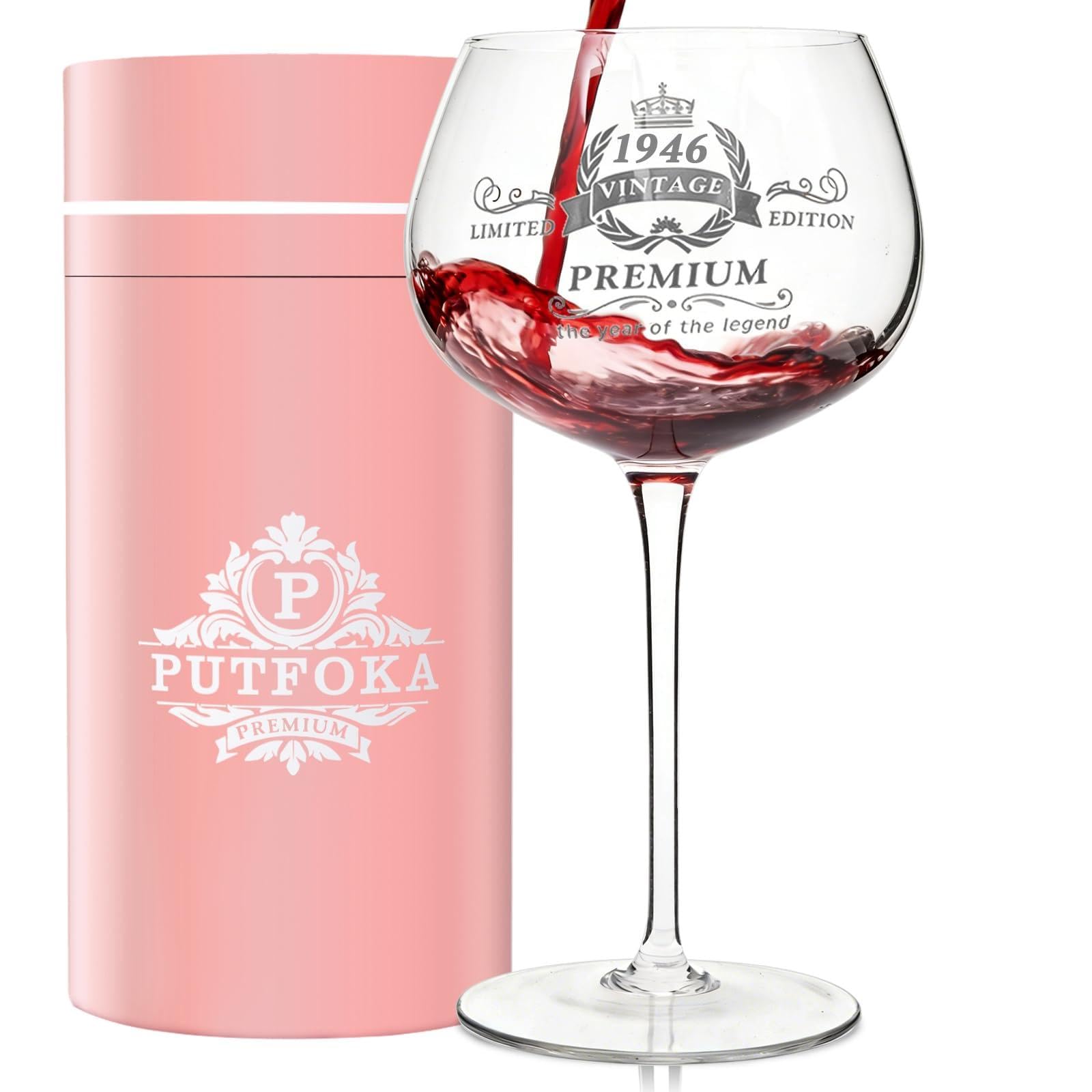 Putfoka 1946 80th Birthday Gifts for Women, Personalised 80th Birthday Decoration Wine Glass for Women, 1946 Wine Glass 460ml, Birthday Gift Ideas Christmas Gifts for Her Mum Grandma Wife Friends