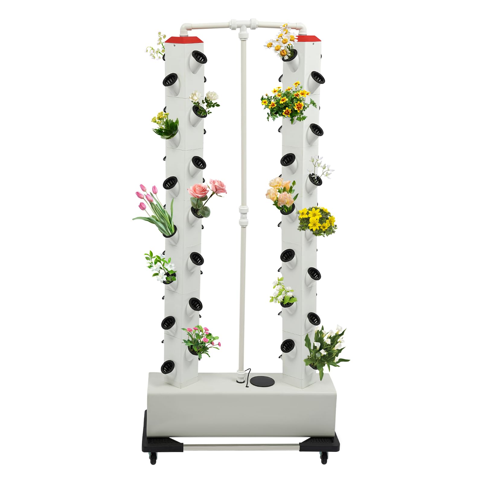 Sistema hidropónico de 56 agujeros, kit de cultivo hidropónico con bomba de agua, sistema de cultivo hidropónico interior/exterior con ruedas, esponja de cultivo, bandejas de siembra,