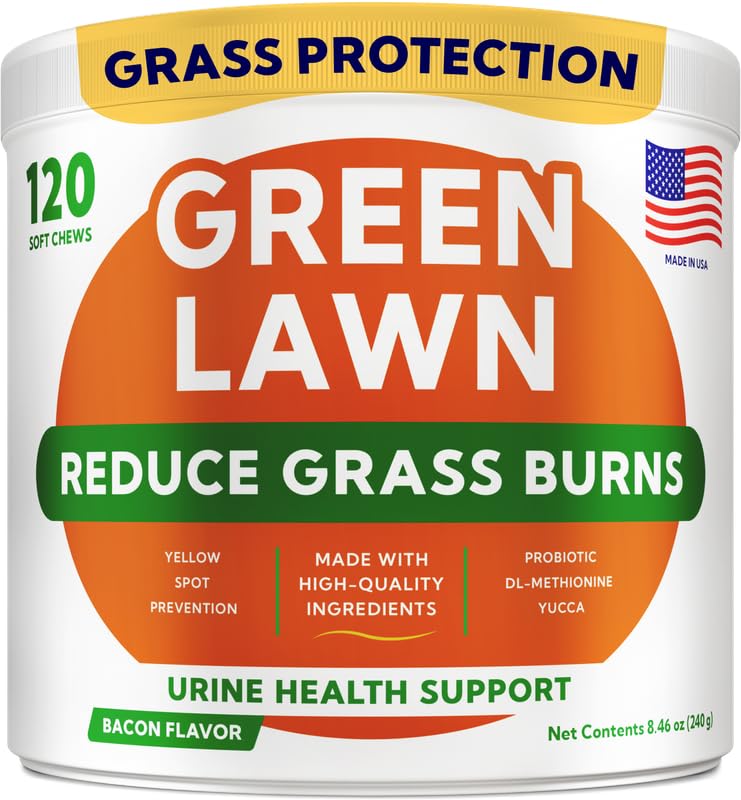 Image of Green Grass Dog Chews for Lawn Protection - Dog Urine Neutralizer for Grass Burn Spots - Lawn Restore Treats - Made in USA - 120Ct Soft Chews