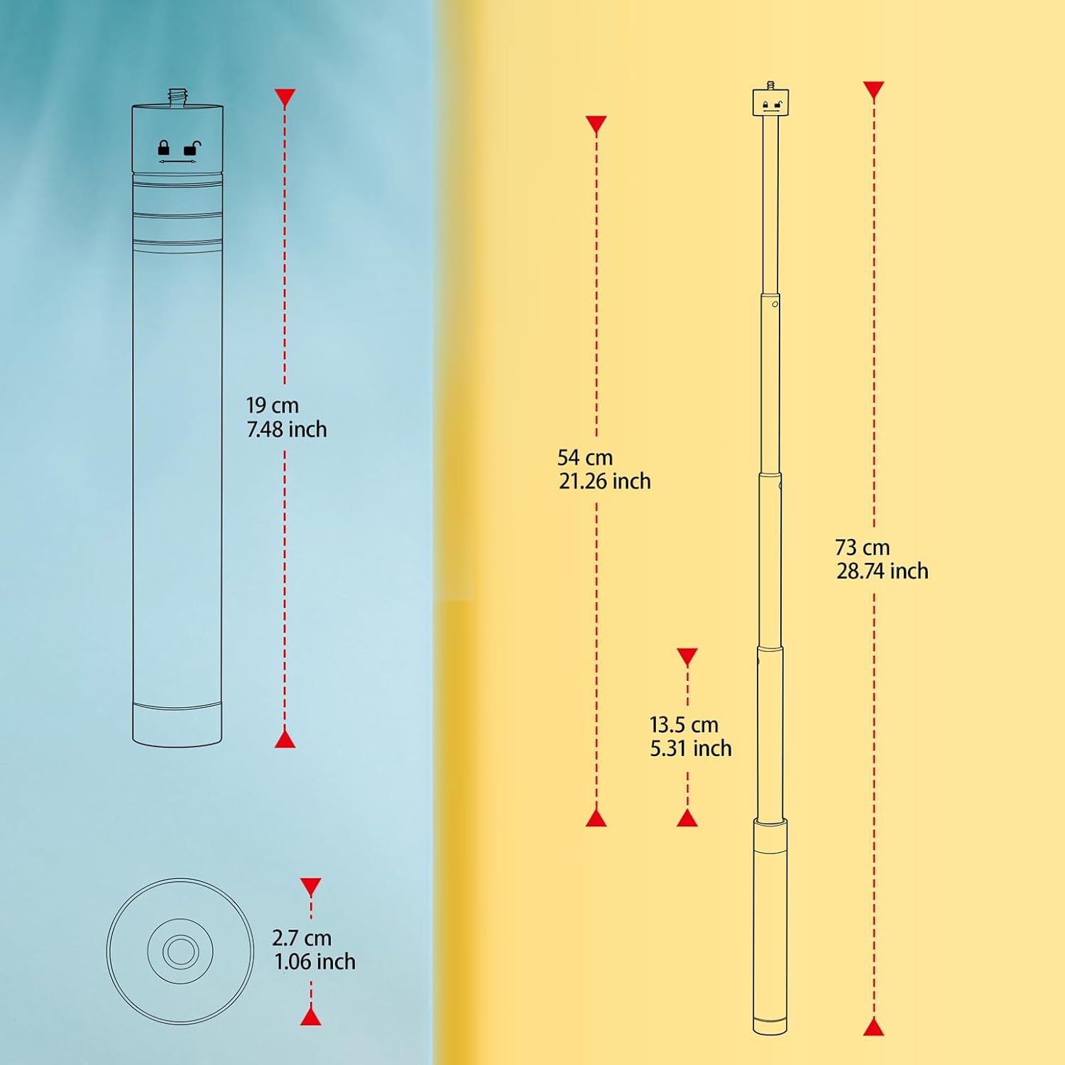 Zeadio Heavy Duty Mini Metal Tripod + Extension Pole，for Gimbals, Digital Cameras, iPhones & Smartphones, 19cm to 73cm
