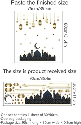 Vista 2 de Calcomanías de decoración de pared de Ramadán, calcomanías de pared musulmanas islámicas Eid Mubarak Ramadán, farol, luna, estrella, ventana