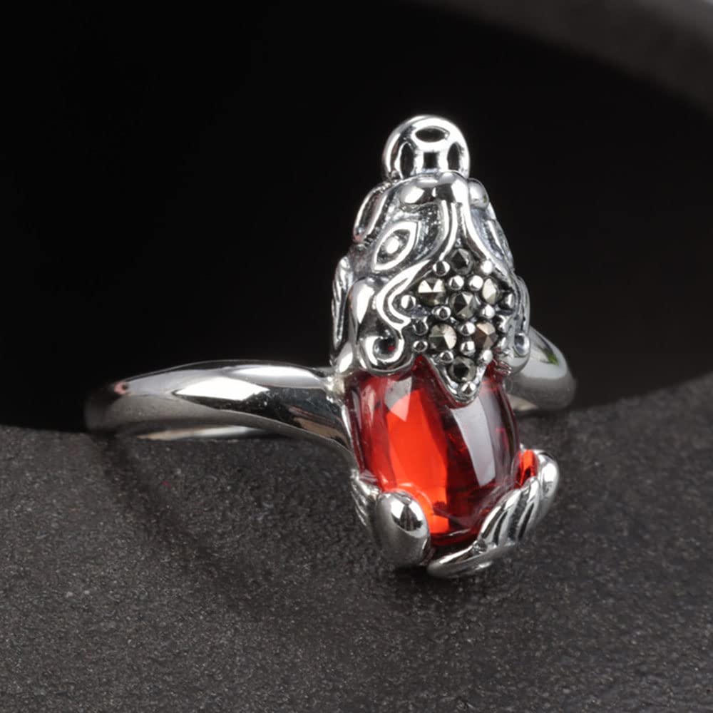 S925 Sterling Silber Red Pixiu Ringe Retro Granat Feng Shui Ringe Charming Lucky Jewelry Für Frauen Mädchen