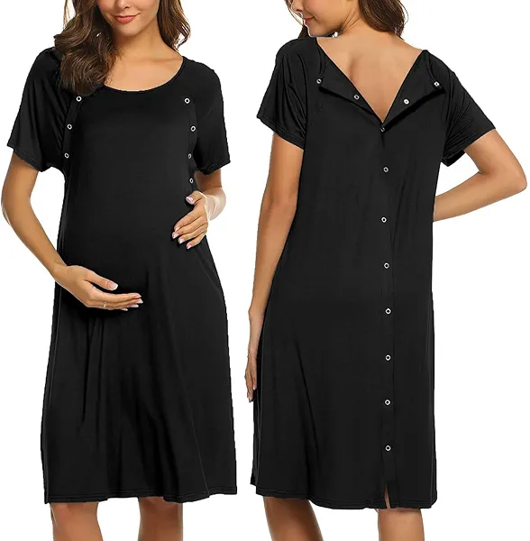 Ekouaer Women’s Nursing/Delivery/Labor/Hospital Nightdress Short Sleeve Maternity Nightgown with Button S-XXL