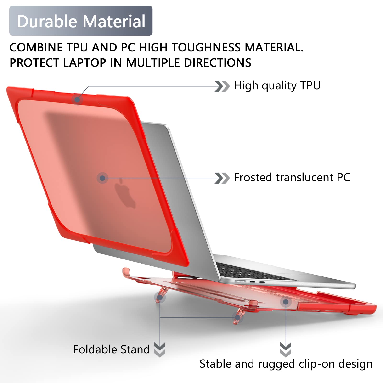 Batianda Per MacBook Air M2 da 13,6 pollici 2022, custodia rigida protettiva antiurto resistente con cavalletto pieghevole e protezione schermo per tastiera per MacBook Air 33 cm modello A2681, rosso