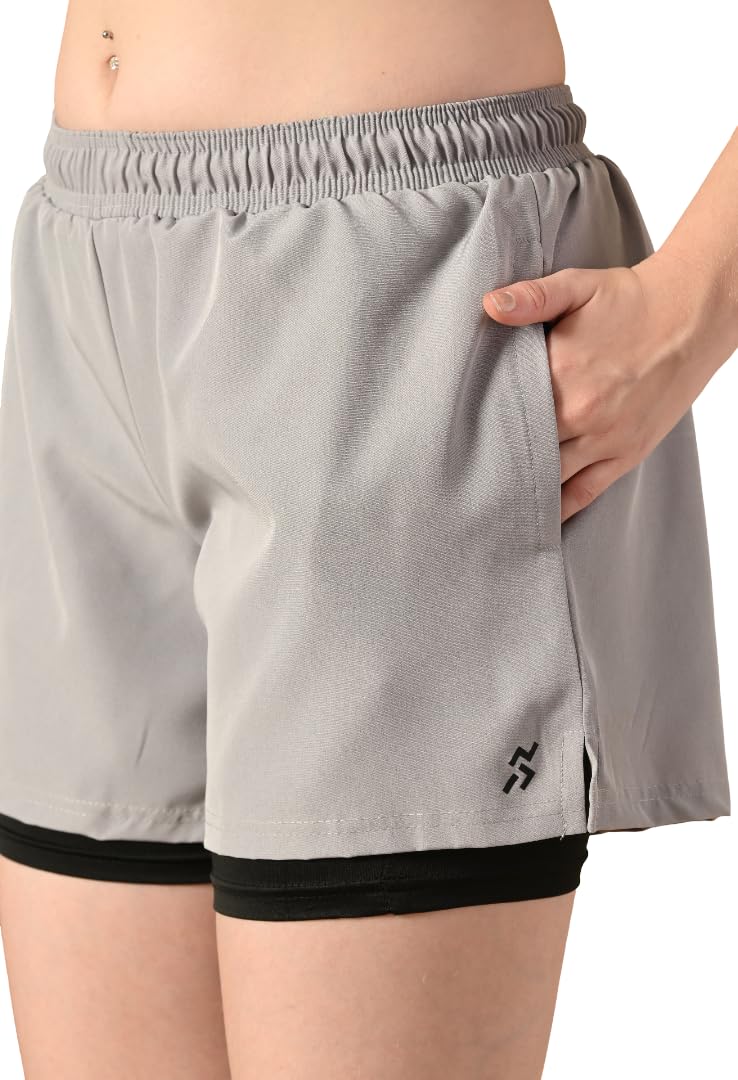 house of fitness Women’s 2-in-1 Shorts | Dual Layer Gym Shorts | Stretchable Seamless Cycling Shorts with Pocket | Dry Fit Activewear-picture-21