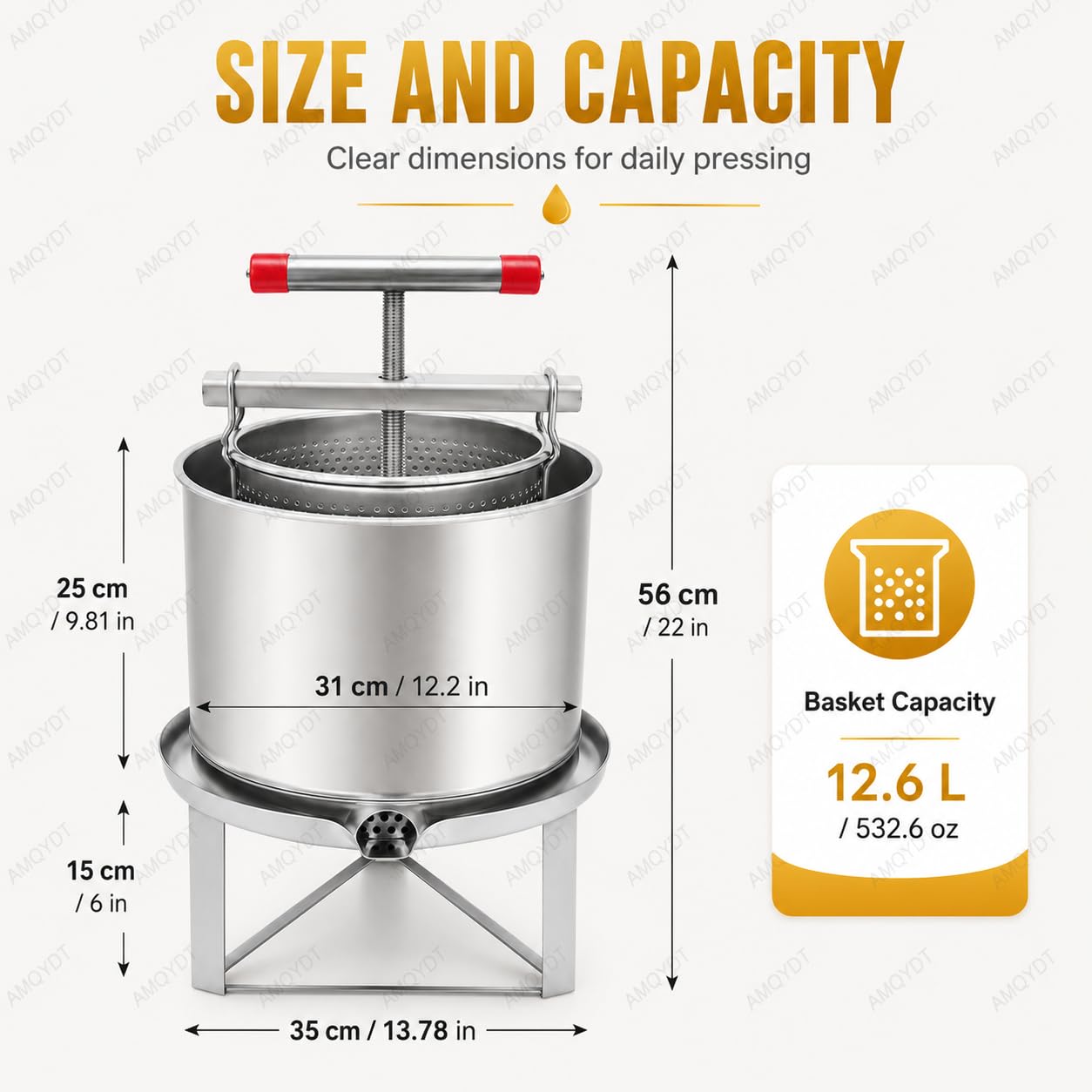 Máquina extractora de miel, prensador manual de acero inoxidable, 12,6 L para apicultura, zumo de frutas y vino, prensa de miel de gran capacidad