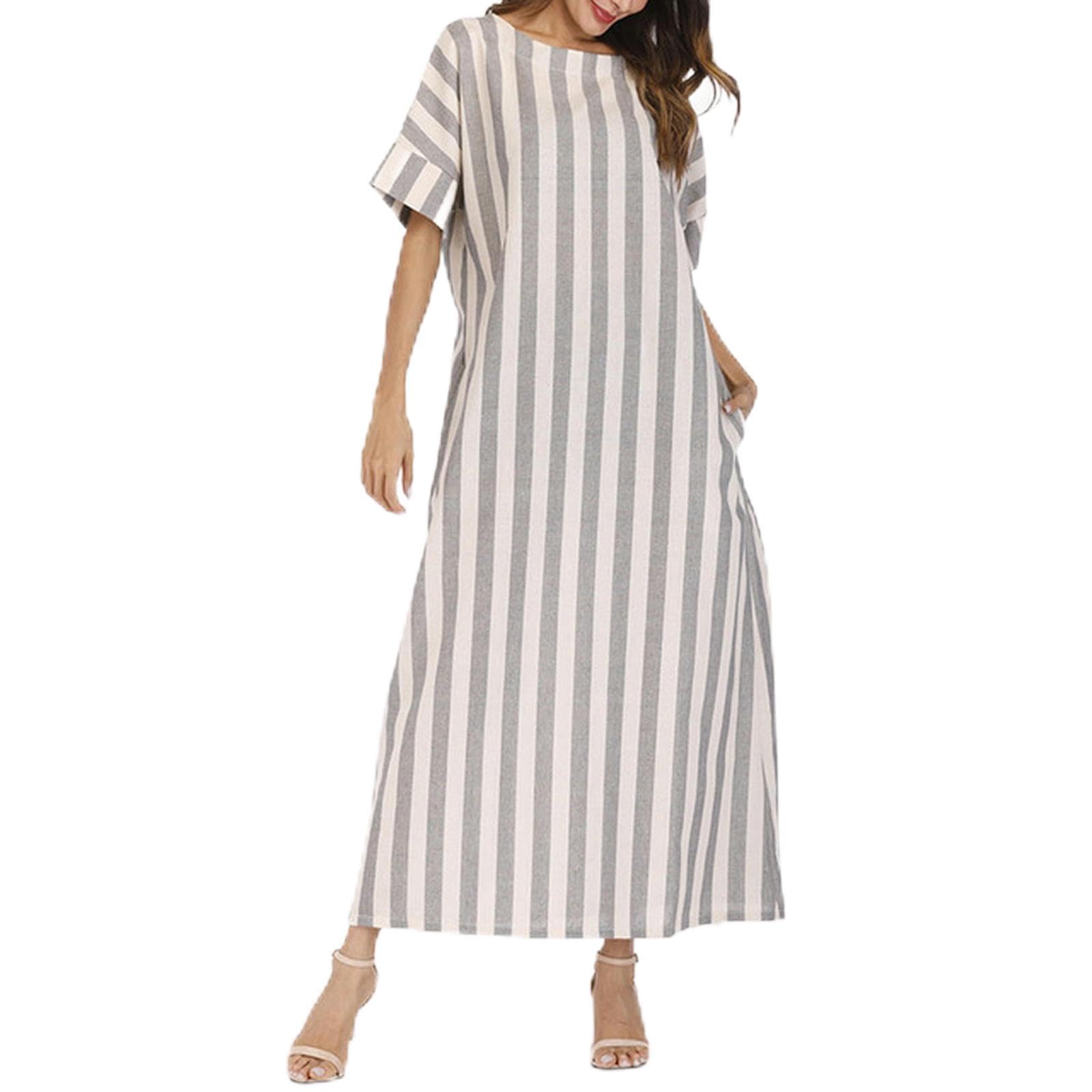 WEITING Vestido de Verano a Rayas de Talla Grande para Mujer, Vestido Informal de Lino y algodón, Blusa Holgada de Talla Grande, Vestido de Falda Larga, Chaleco