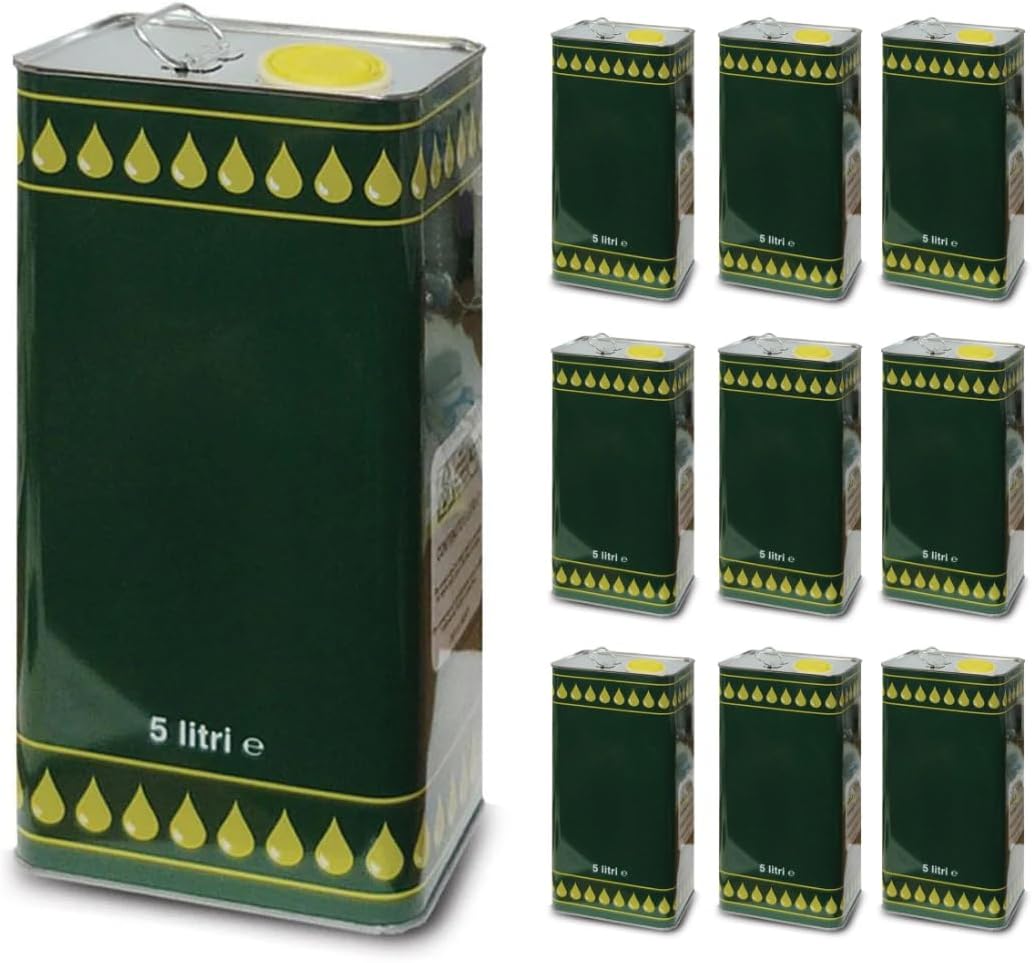 10 Lattine 5L Olio Verde con Tappo Ermetico - Made in Italy