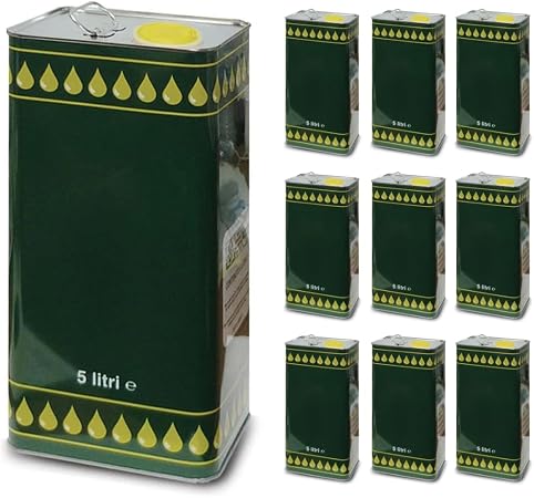 Lattina Olio Rettangolare in banda stagnata 5 Litri VERDE con tappo ermetico 8pz
