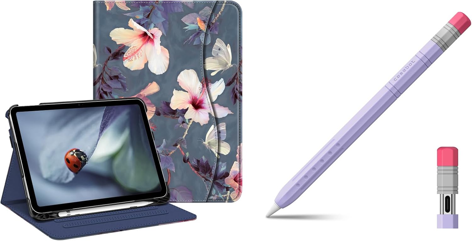 Fintie Multi-Angle Viewing Case for iPad 10th Generation 10.9 Inch Tablet Bundle with Silicone Sleeve Compatible with Apple Pencil (USB-C)