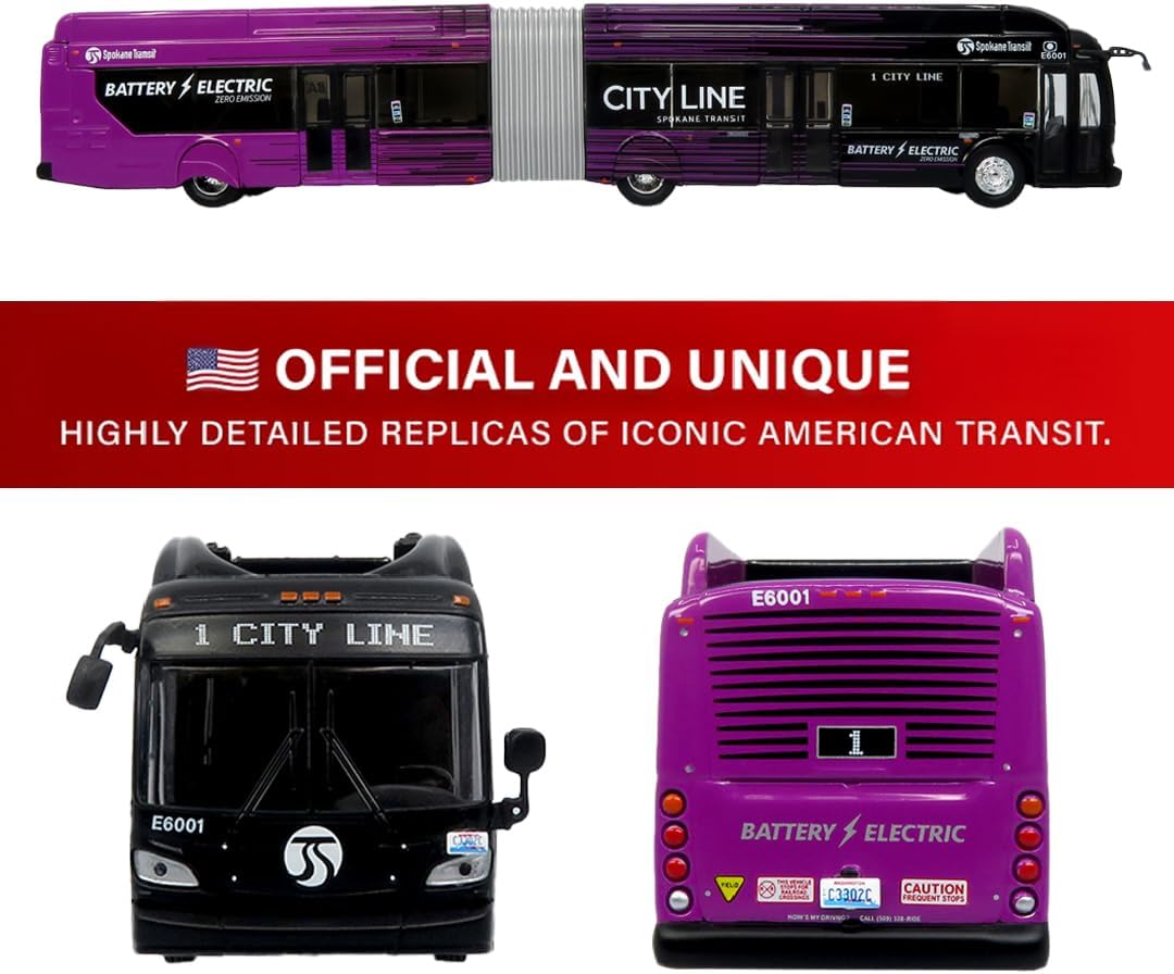 Iconic Replicas NFI Xcelsior XE60 5-Door Articulated Transit Bus: Spokane Transit City Line 1:87 (HO) Diecast Model Bus