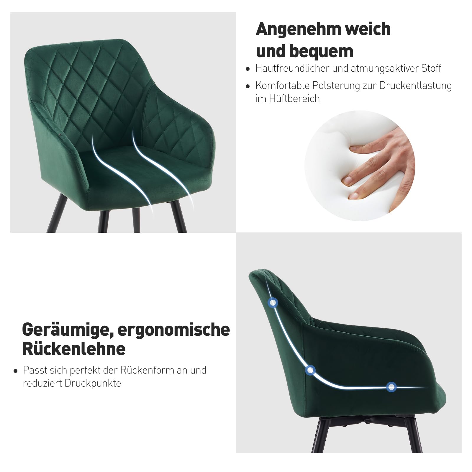 CLIPOP Esszimmerstühle Drehbar 2er Set mit Armlehne, Samt Polsterstuhl Gepolstert Sitz Küchenstuhl Drehstuhl Armlehnenstuhl für Esszimmer Wohnzimmer Büro (Samt Grün, 2er Set)