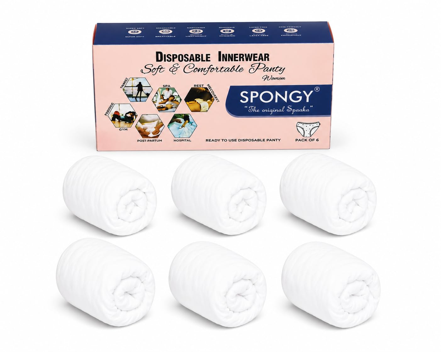 spongy Women's Disposable Panties | Soft & Comfortable Single-Use Spunlace Underwear | Breathable, Stretchable & Skin-Friendly | Perfect for Travel, Hospital, Spa, Salon & Maternity | Pack of 6-picture-44