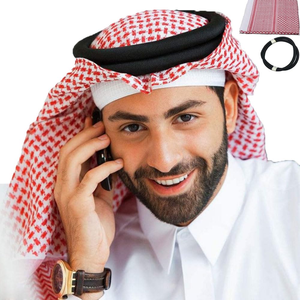 Oaygat Mens Arab Shemagh Kaffiyeh Head Wrap Muslim Hijab Headscarf Middle East Keffiyeh Arabia Scarves Headband Desert Shawl Arabic Head Cover Cap