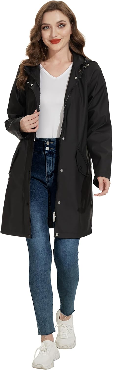 Fahsyee Raincoat Women, Rain Jacket Waterproof Coat Hooded Windbreaker Outdoor Long Active - Image 5