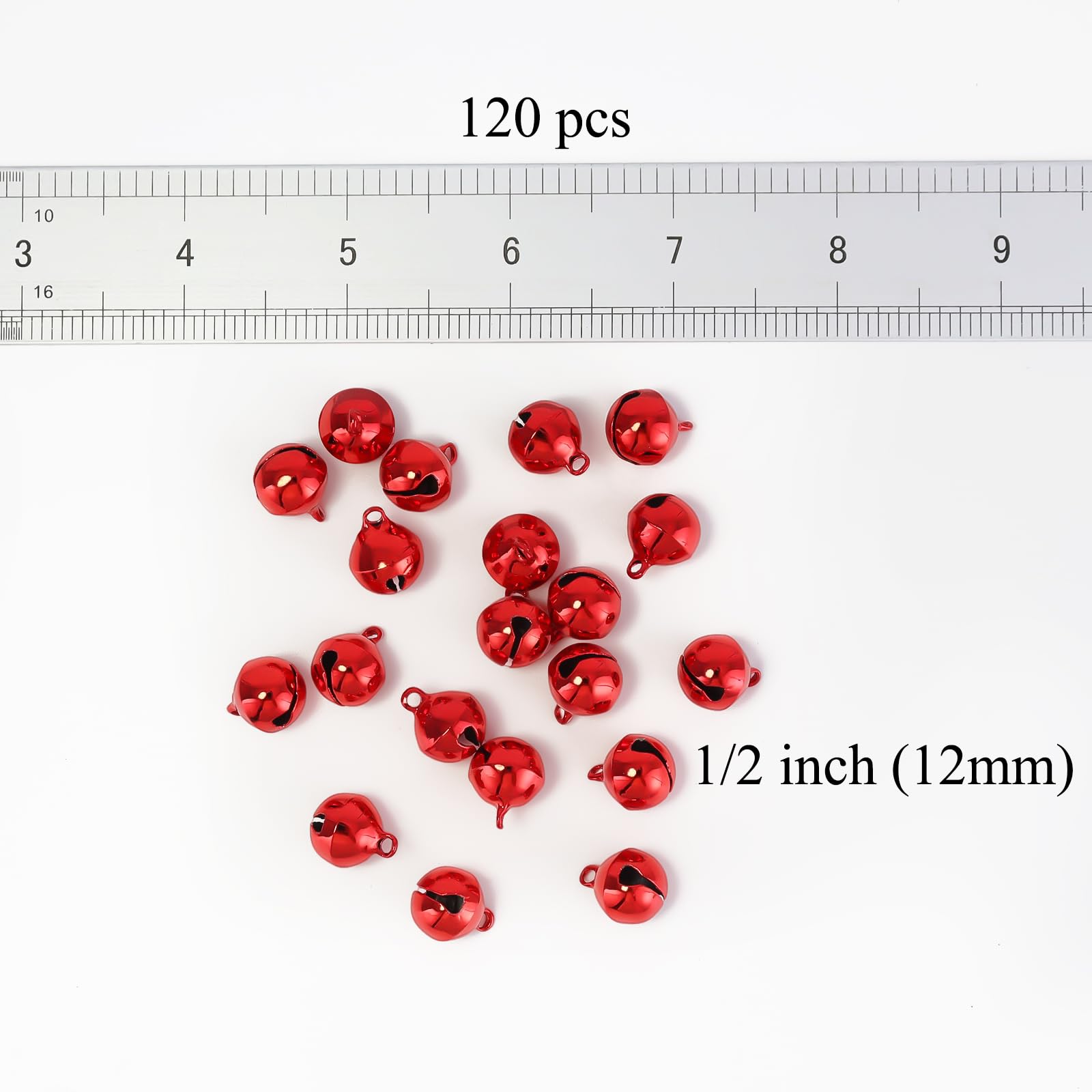 1/2 Inch Jingle Bells Small Bell Mini Bells, Tiny Crafts Bells, DIY for Christmas Home Making Ornaments Wreath Pet Decorations Bracelet Anklets Necklace Knitting Jewelry Making 120 Pcs, Red