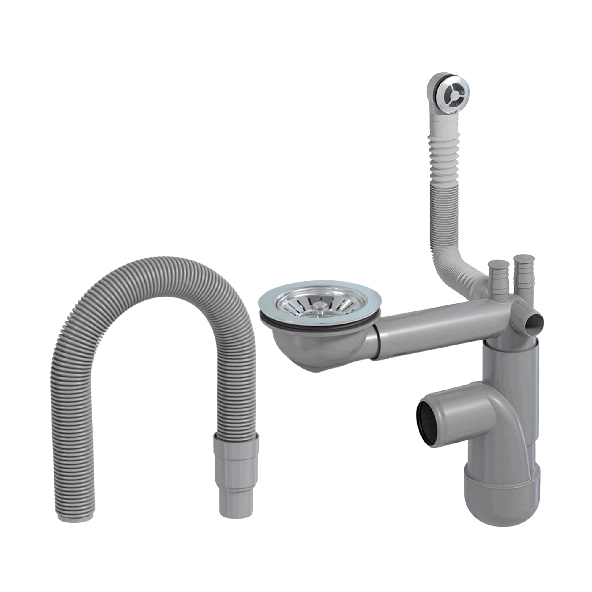 LAXARA Flexlok Telescopic Siphon for Space-Saving Kitchen Sinks / Sinks | Universal Flexibility with Recycled Plastic | (Flexlok 1 with Round Overflow with Drain Pipe without Magnetic Cover)