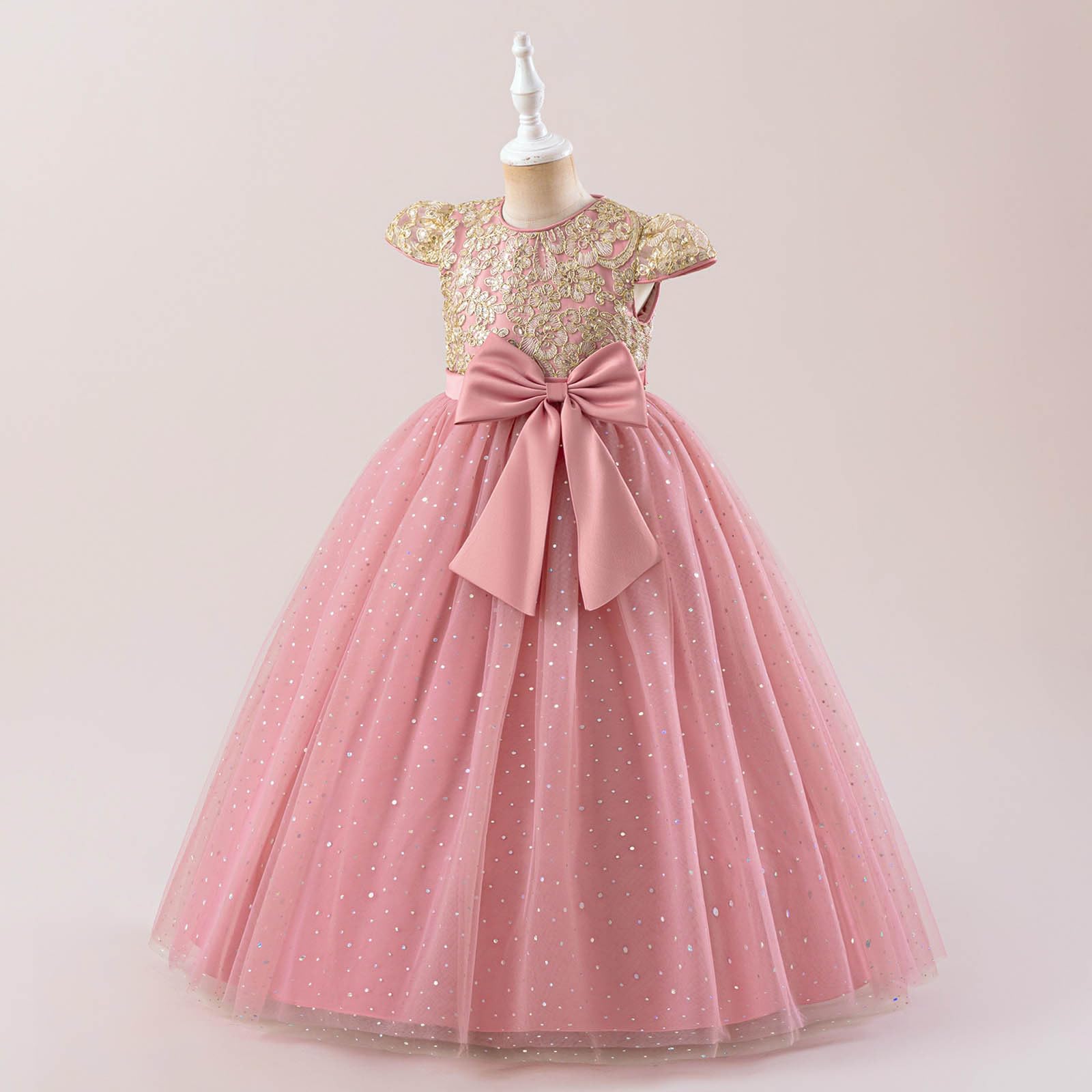 Vestido de niña con Bordado, Mangas abullonadas, tutú, Vestido de Fiesta para celebración de cumpleaños y Elegante Lazo, Atuendo Formal, de Tul, Transpirable y Ligero, Ideal para Verano