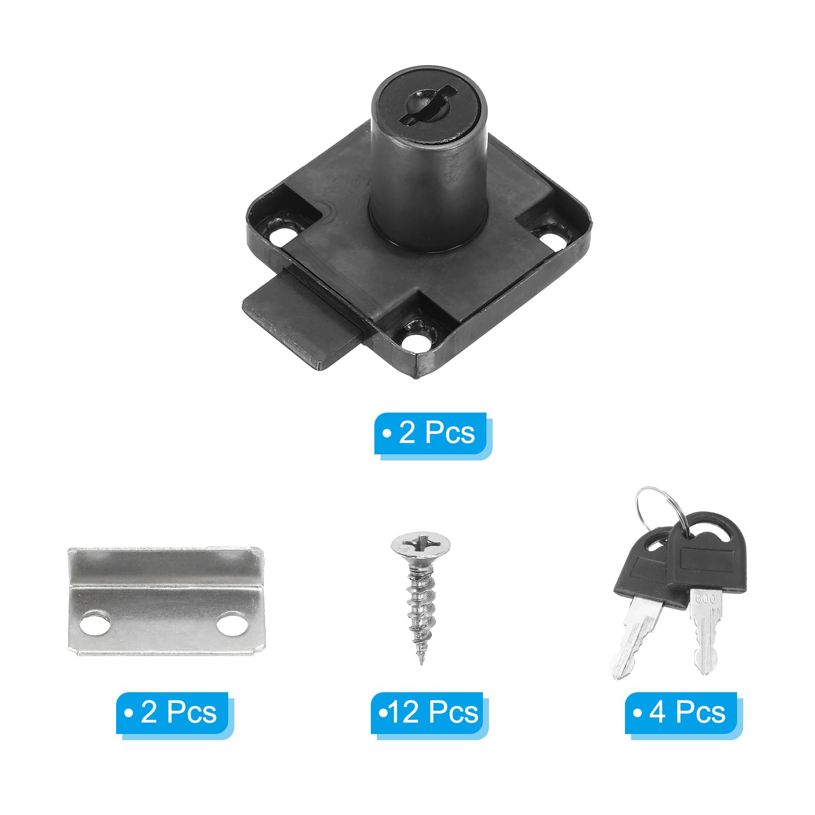 PATIKIL Cylinder Cabinet Cam Lock 7/8"(22mm) 2Pcs Keys Alike Alloy Steel Tool Box Lock, Secure Mailbox Locks with Keys for File Drawer RV Storage Locks Replacement Set, Black - Image 3