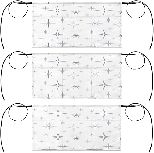 Silver Stars - Paquete de 3 delantales planos con 3 bolsillos, impermeables, para mujer, media cintura, para cocinar, lavavajillas, cocina,