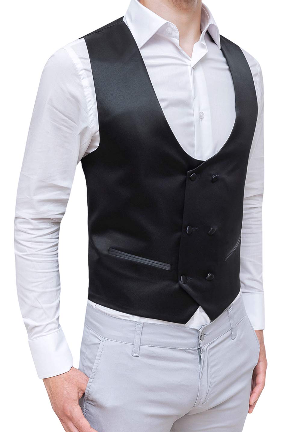 Evoga gilet panciotto uomo sartoriale doppiopetto raso blu elegante cerimonia