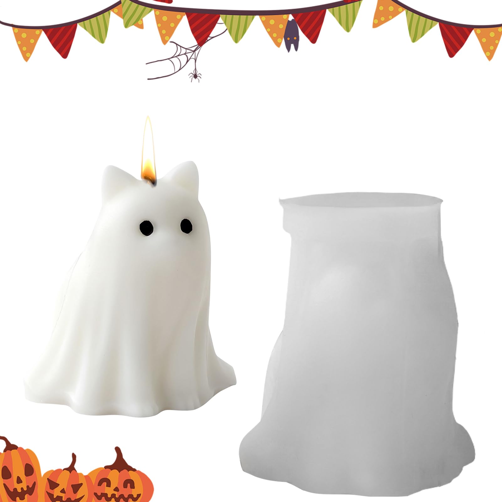 Halloween Ghost Candle Silicone Mold,3D Halloween Candle Molds | Epoxy Resin Crafting Making Moulds for Clay Gypsum Wax Chocolate Aromatherapy