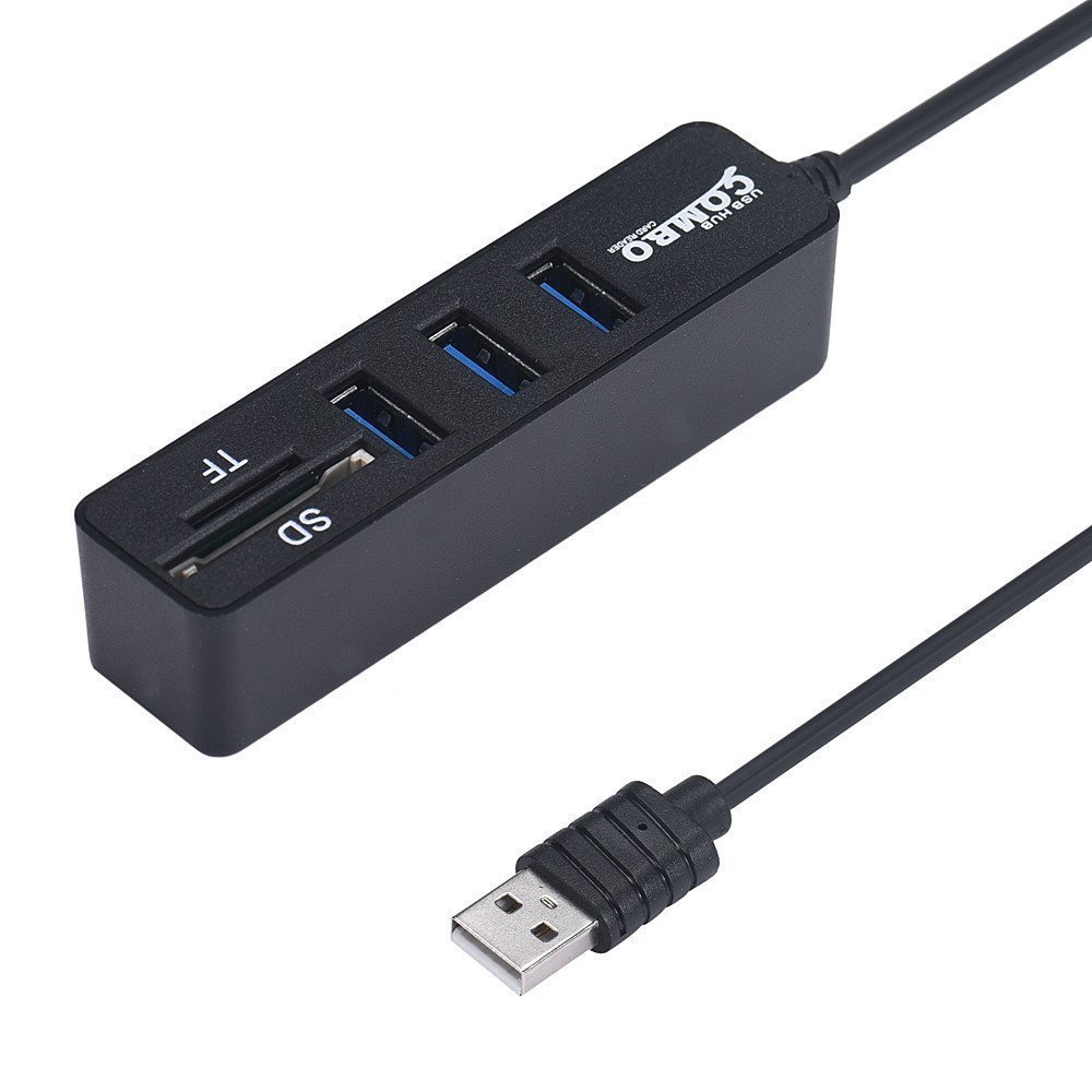 zamp e commerce 5 in 1 1TB Supported 3 Ports USB 2.0 HUB with Card Reader Combo for SD mmC TF Micro SD Cards (Black)