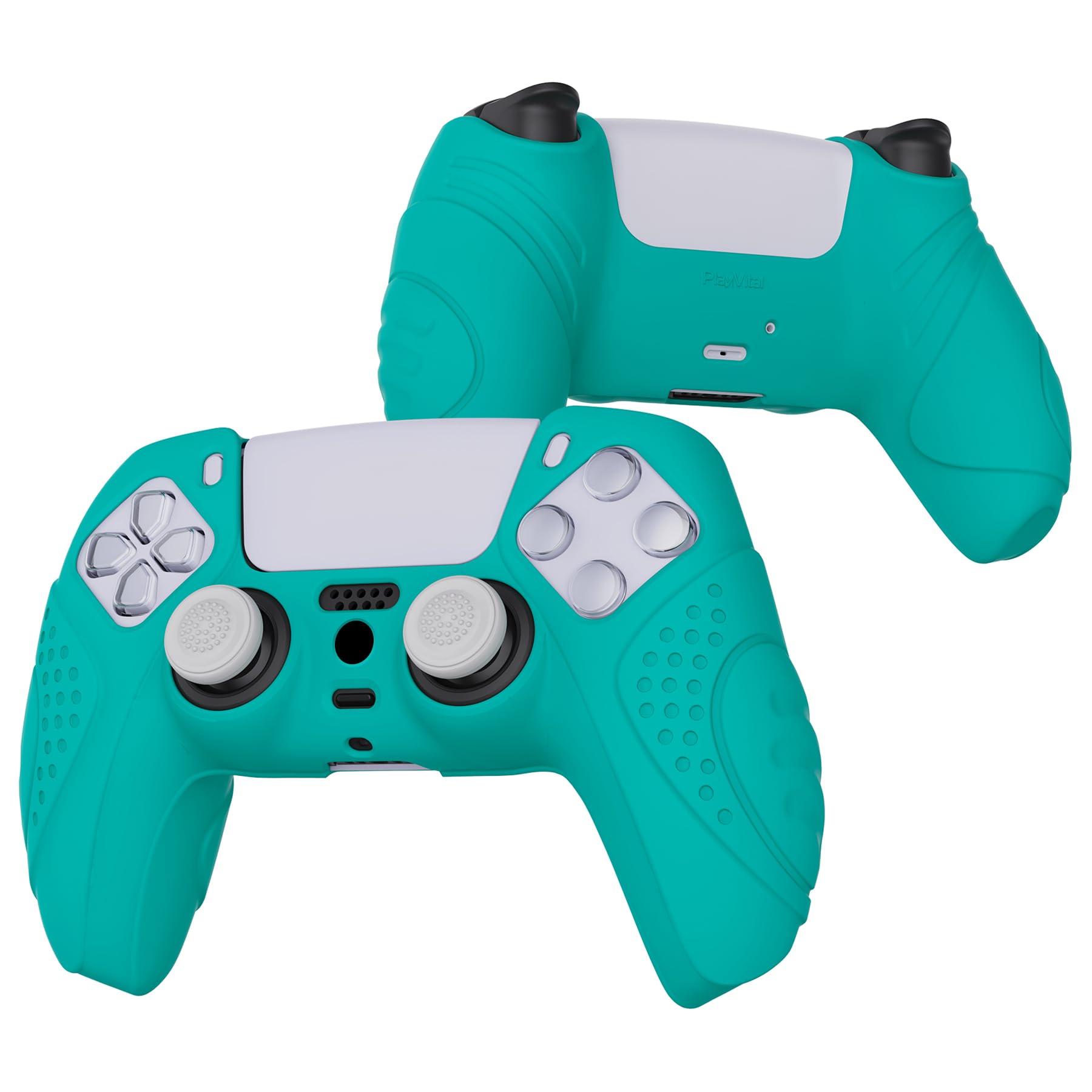 eXtremeRate PlayVital Silikonowe Etui Ochronne do ps5 Kontrolera,Ergonomiczne Obudowy do ps5,Pokrowiec Ochraniacze do ps5 z Nakładkami na Kciuki,Skórki do ps5-Aqua Zielony(Guardian Edition)