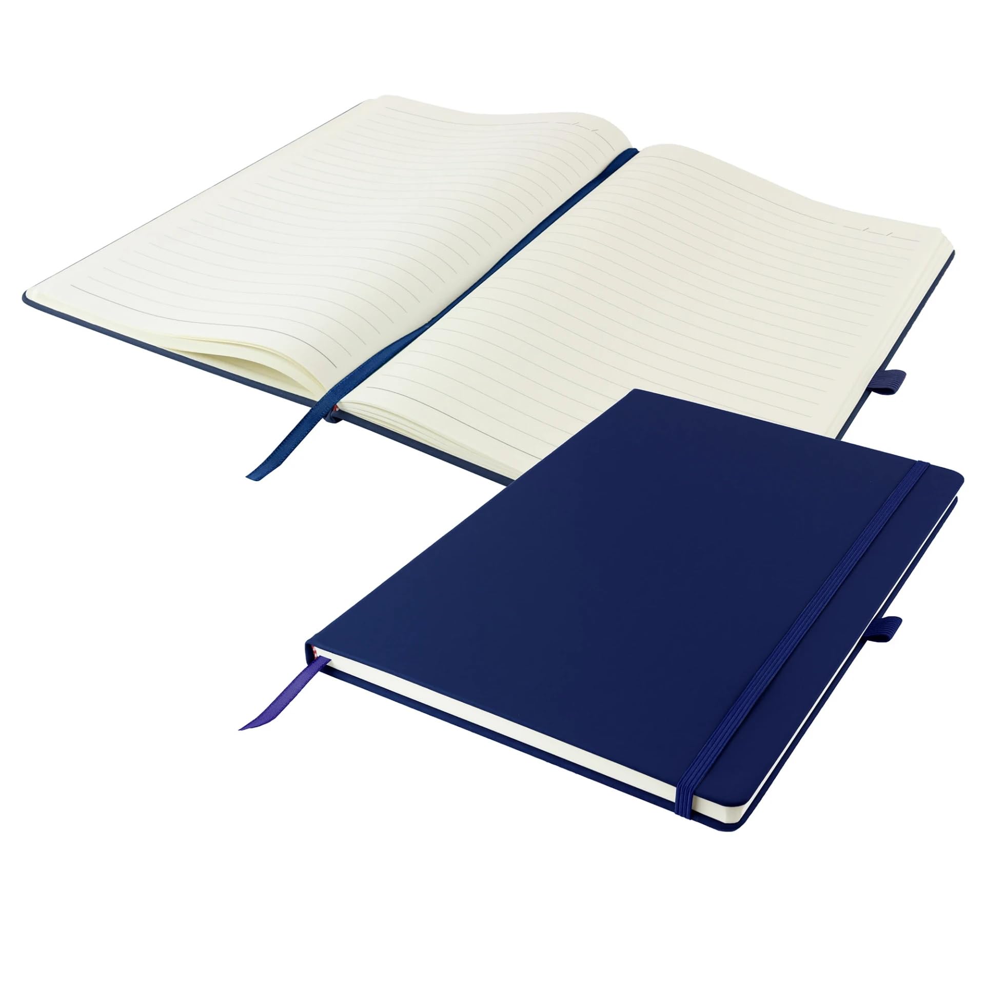 eBuyGB Navy Blue A4 Hardback Lined Notebook with Elastic & Ribbon, Soft Touch Journal Diary Planner, Office Stationery Gift for Work, Travel, New Job (Pack of 10)