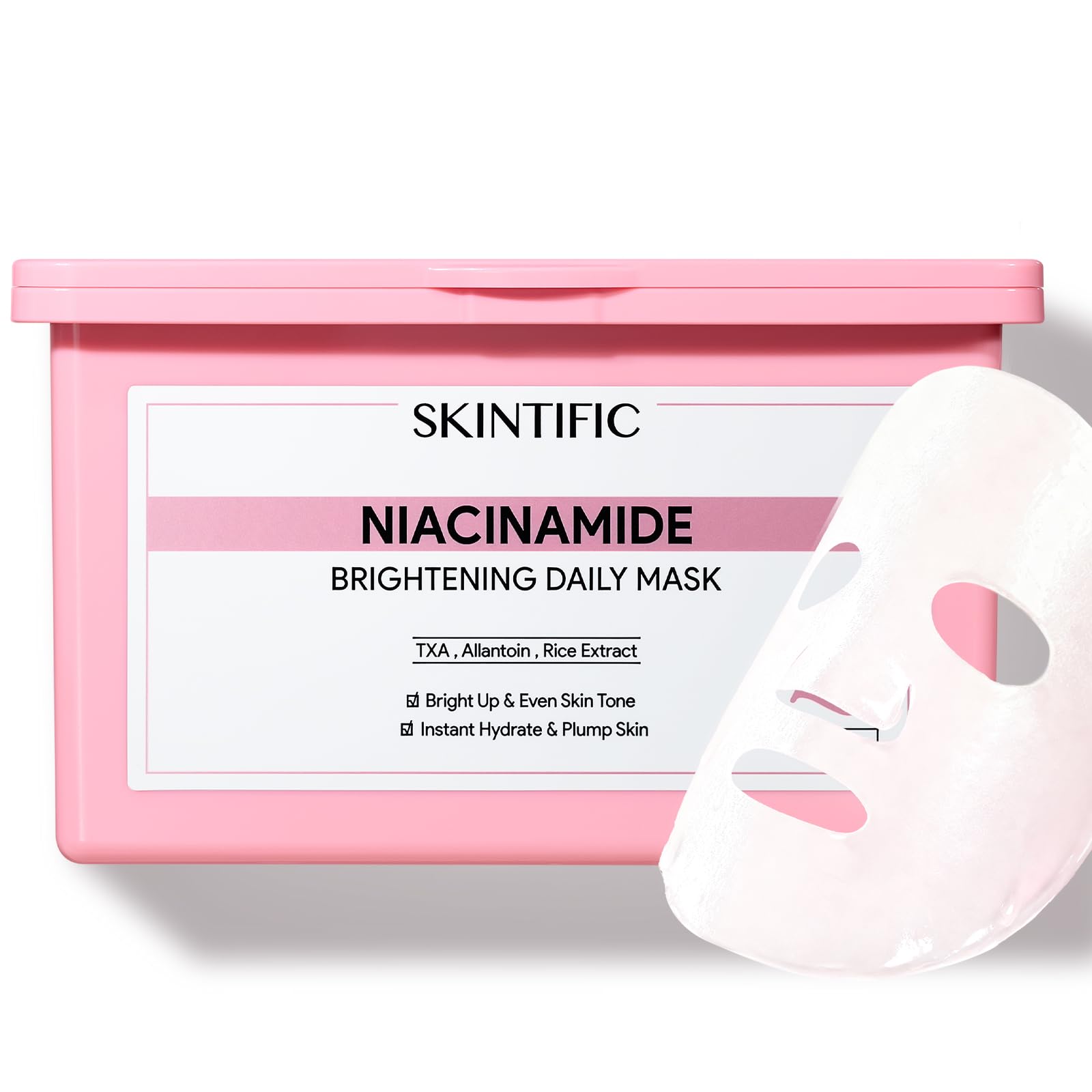 SKINTIFIC Niacinamide Brightening Daily Sheet Mask, 10-Min Facial Mask with Tranexamic Acid & Rice Extract, Hydrating & Smoothing for Even Tone and Radiant-Looking Skin (400g,30 sheets)